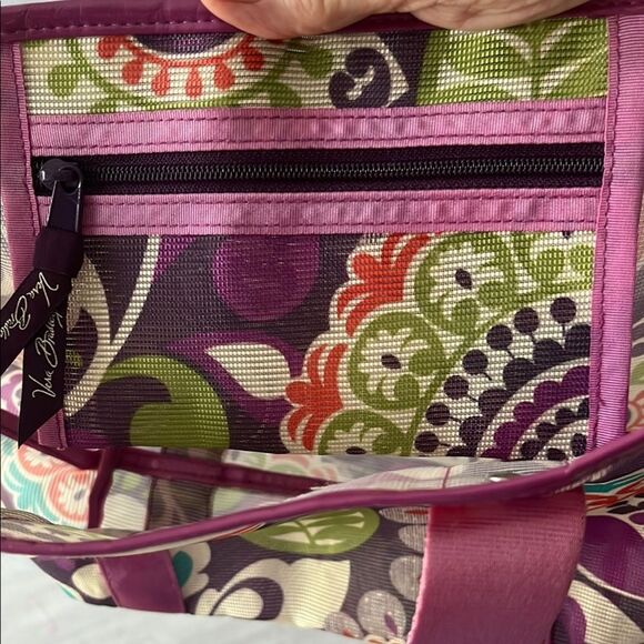 Vera Bradley Plum Crazy Purple and Multicolor Mesh Beach Floral Tote - Picture 6 of 7